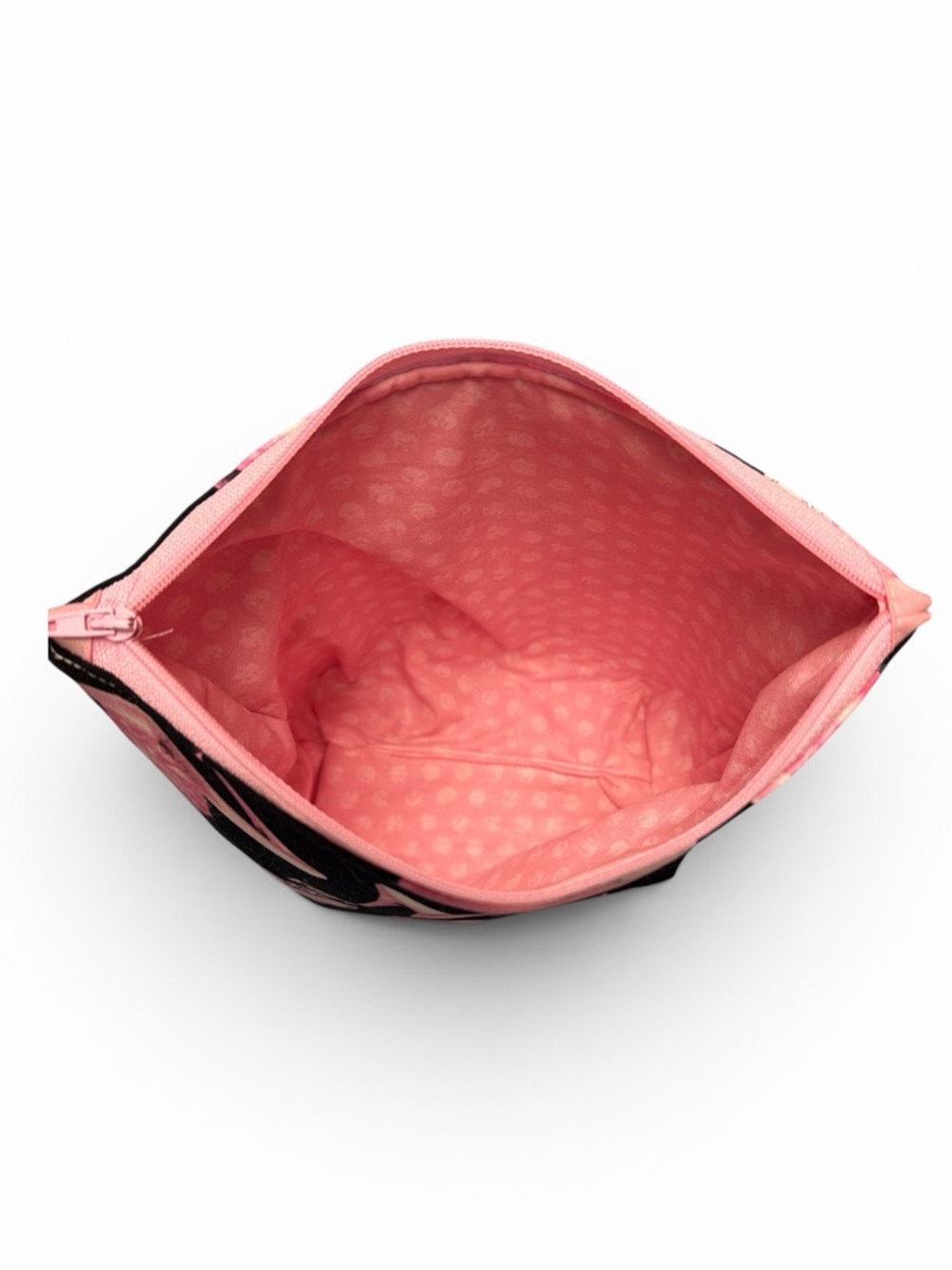 Hand Crafted Zippered Cosmetic Pouch Pink & Black with Purse Shoe Perfume Print - Picture 4 of 5